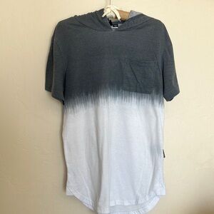 Ocean Current Short-sleeved Hooded Shirt, Hombre Gray-White, Size M, Runs long.